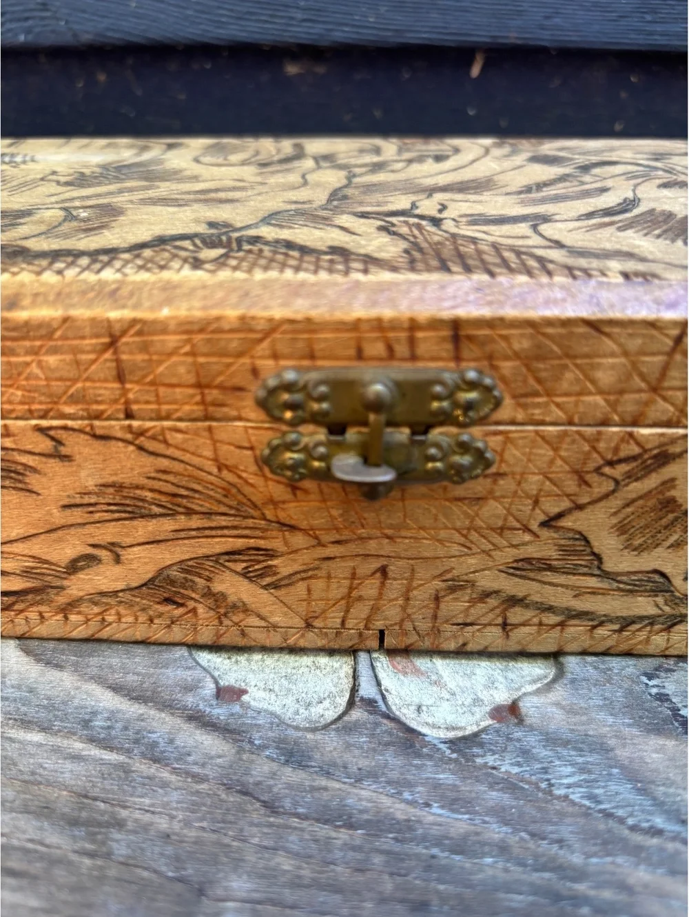 Antique Flemish Art Co. Pyrography Wood Box, Rose Floral Design, NY c1900s